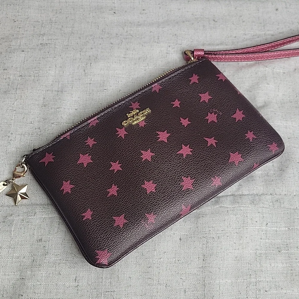 Coach Pink Star Pattern Wristlet - Picture 8 of 9